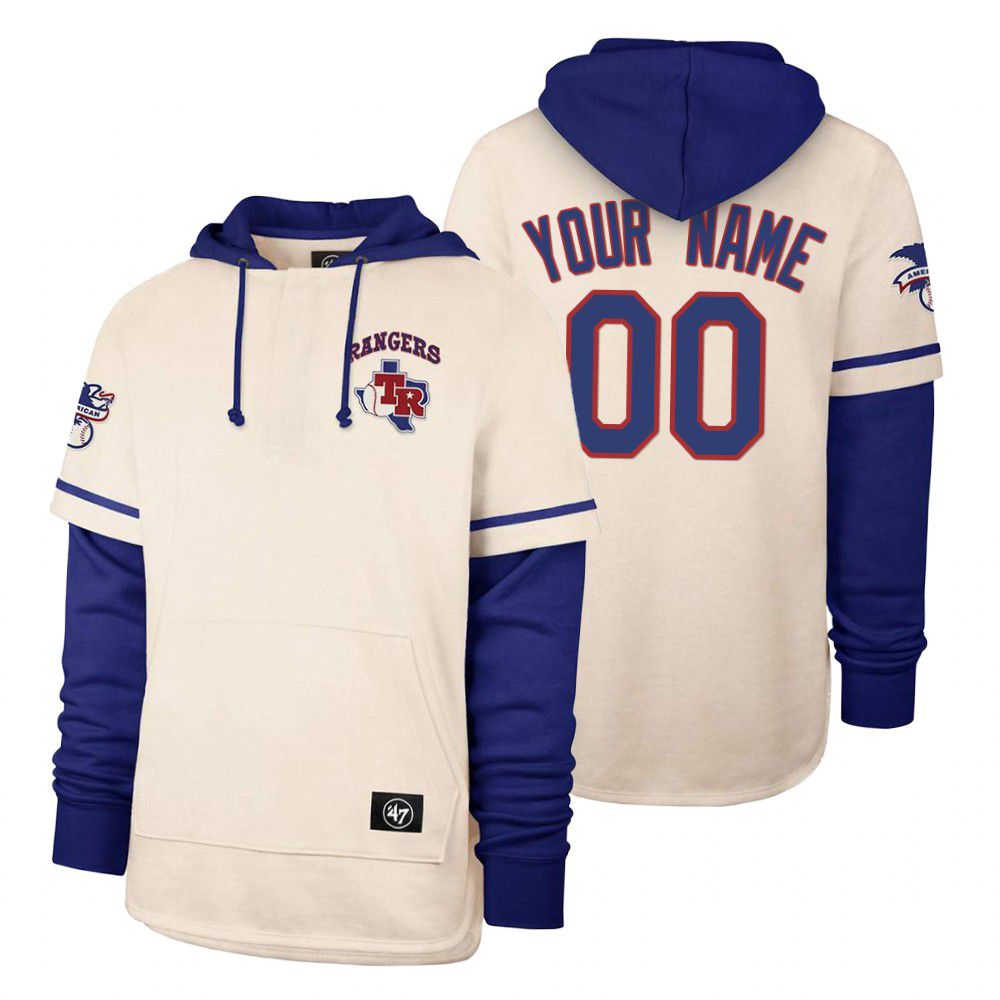 Men Texas Rangers #00 Your name Cream 2021 Pullover Hoodie MLB Jersey